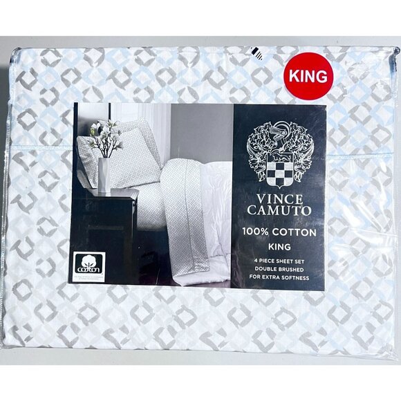 Vince Camuto King 4-Piece Sheet Set 100% Cotton Double Brushed Fits 18" Mattress - Picture 2 of 4